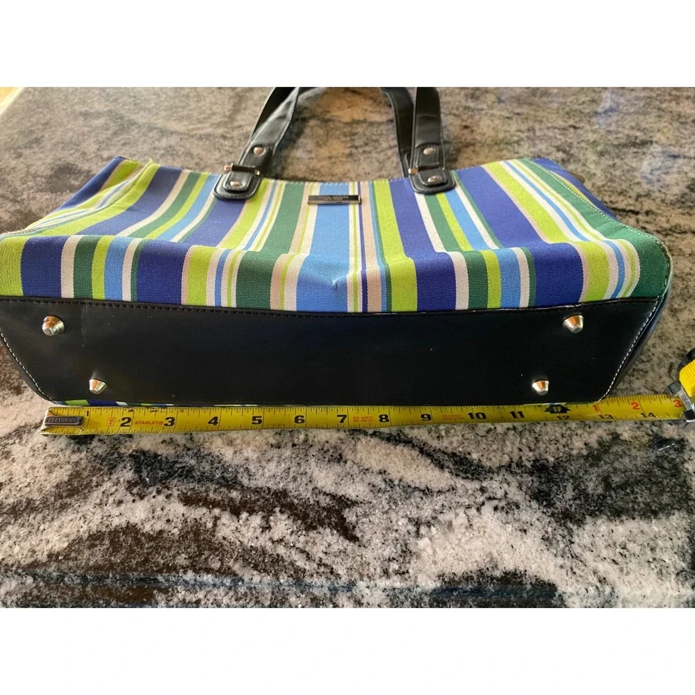 Kate Spade‎ Look Alike Bag! Striped Blue Green Tote Shoulder Purse Large Zip Top